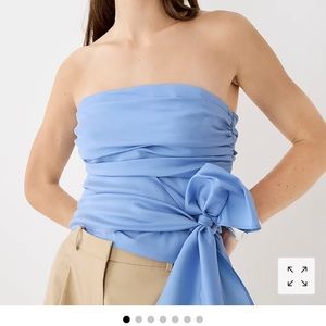 J crew touched taffeta strapless top blue with sash formal 4 runs large